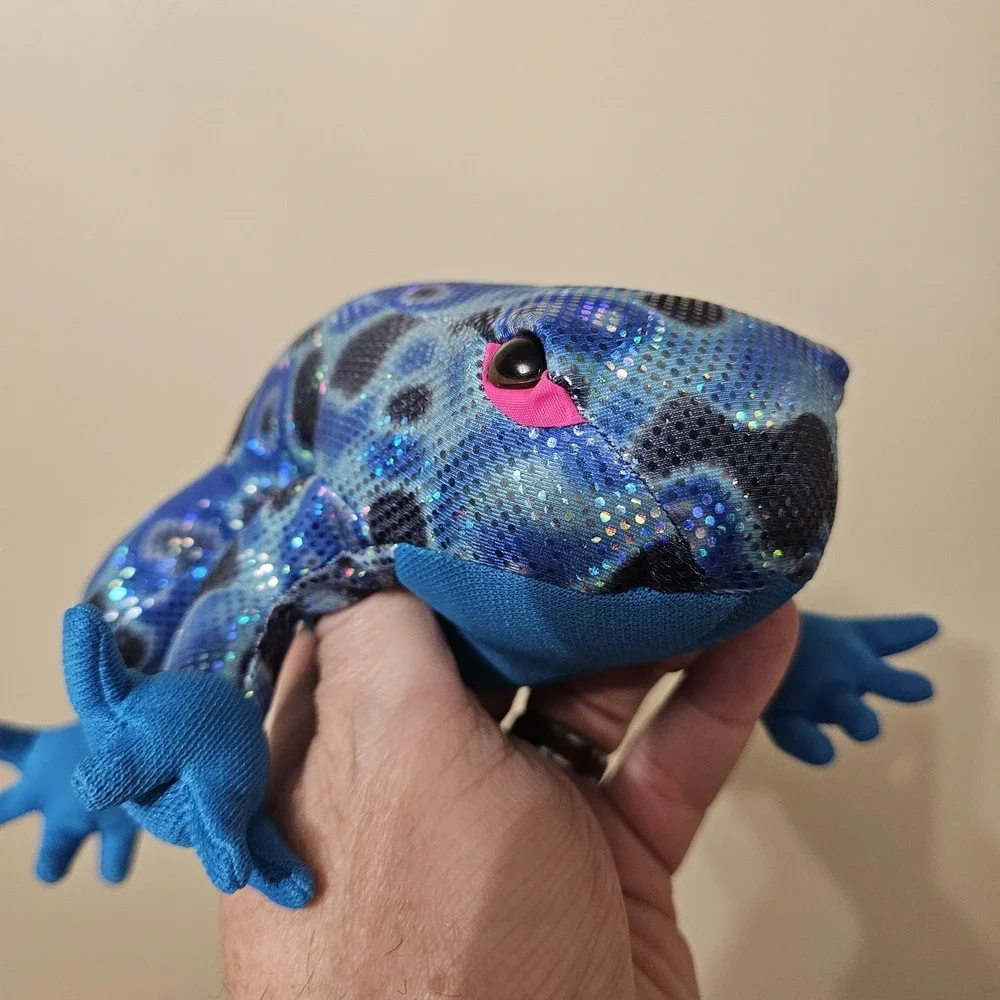 Frog‎ Plush Stuffed Animal Toy Small Blue Sparkle Glitter Sequin Soft Cute Decor